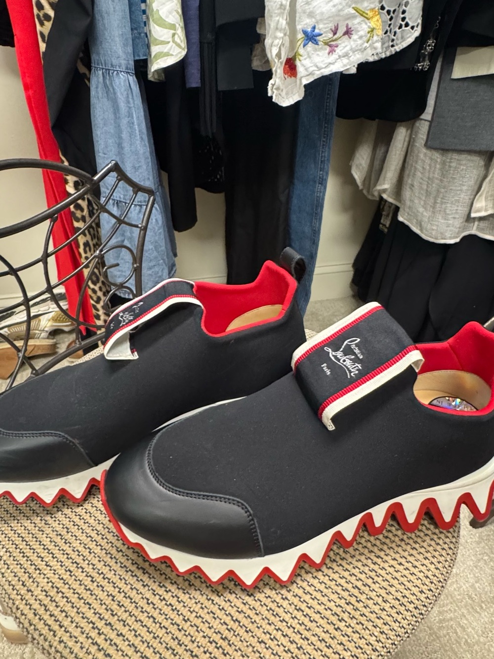 Christian Louboutin Black and Red Slip-On Women's Sneakers